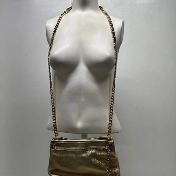 Michael Kors Shoulder Bag Metallic Gold Chain Leather Handbag Purse Medium - Picture 11 of 12